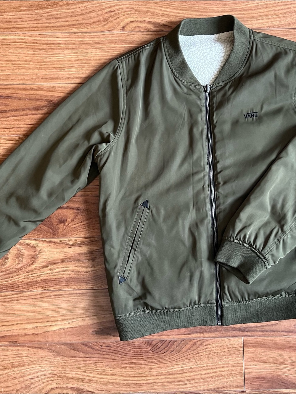 Vans Olive Green Bomber Jacket with Sherpa Collar